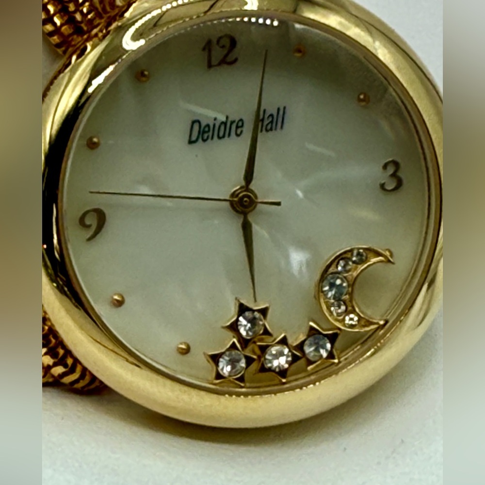 Deidre Hall Pocket Watch Necklace Crystal Accent Moon & Stars Charms MOP Face - Picture 13 of 17